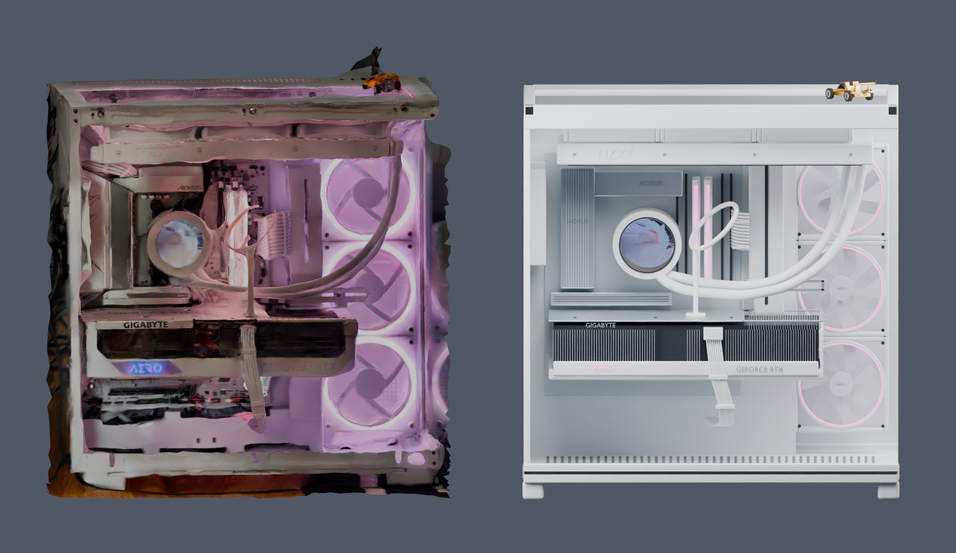 Early phone scan on the left and the reconstructed PC in Blender on the right